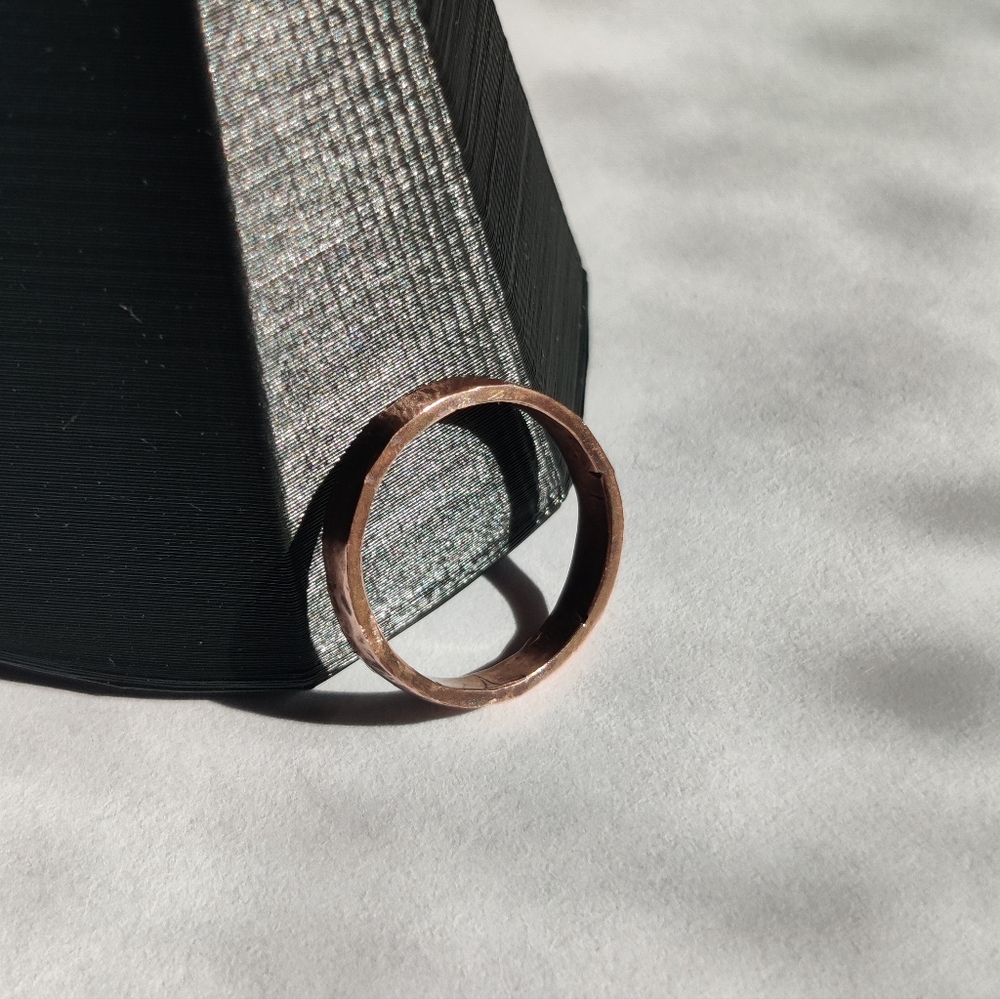 Copper Ring Size 3.75 Band Minimal Texture Hammered Solid Handcrafted Made USA - Picture 3 of 8